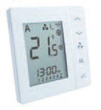 Raumthermostat mit automatischem Geschwindigkeitsschalter (FC600) Wochenprogramm Für 2-Rohr- und 4-Rohr-Anwendungen Halbunterputzmontage in der Anschlussdose Beleuchtetes LCD-Display, interner Speicher Erweiterbar auf GMS-Gateway und Ganzhaus-Heizungssteuerung